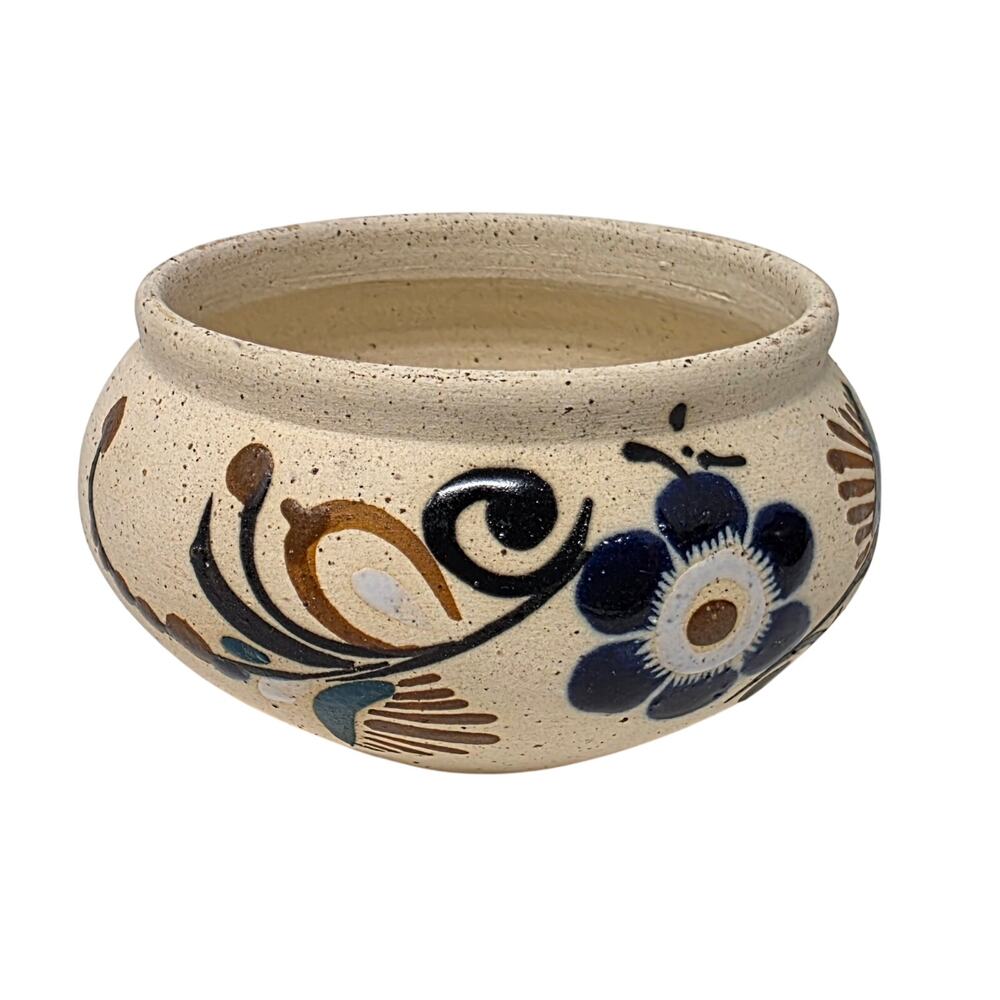 Vintage Tonala Style Pottery Trinket Bowl Hand Painted Artist Signed